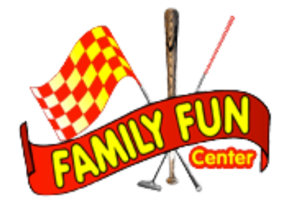 Yakima Family Fun Center Logo with miniature golf club, baseball bat, go kart flag
